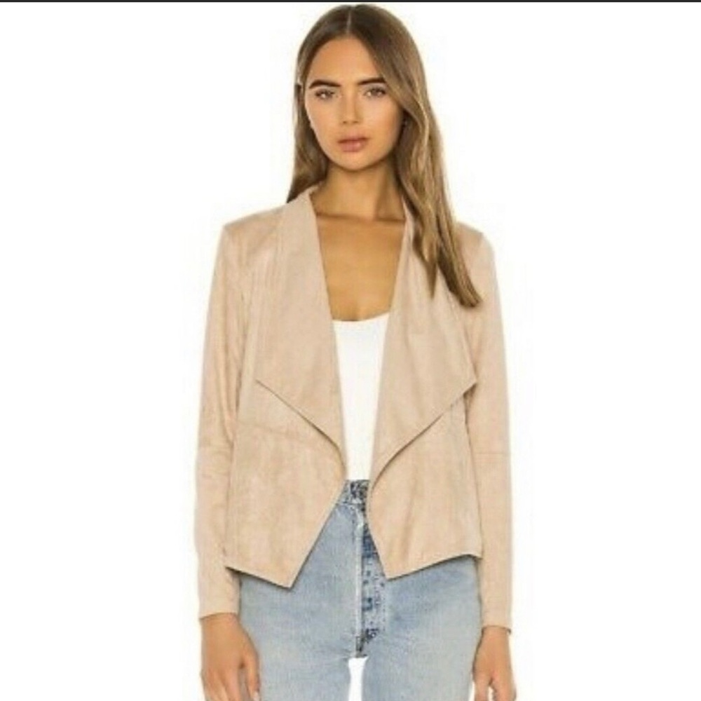 BB Dakota Womens Faux Suede Jacket Drape Front Tan Size L